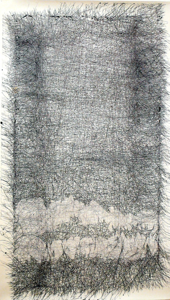 Bridge, drawing, ink on paper, 44″x72″, 2008